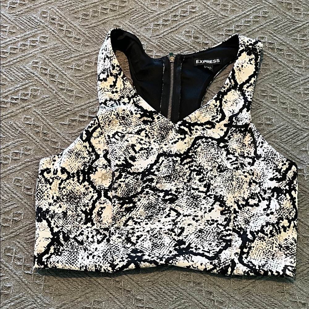 Express Monochrome Snake Print Crop Top